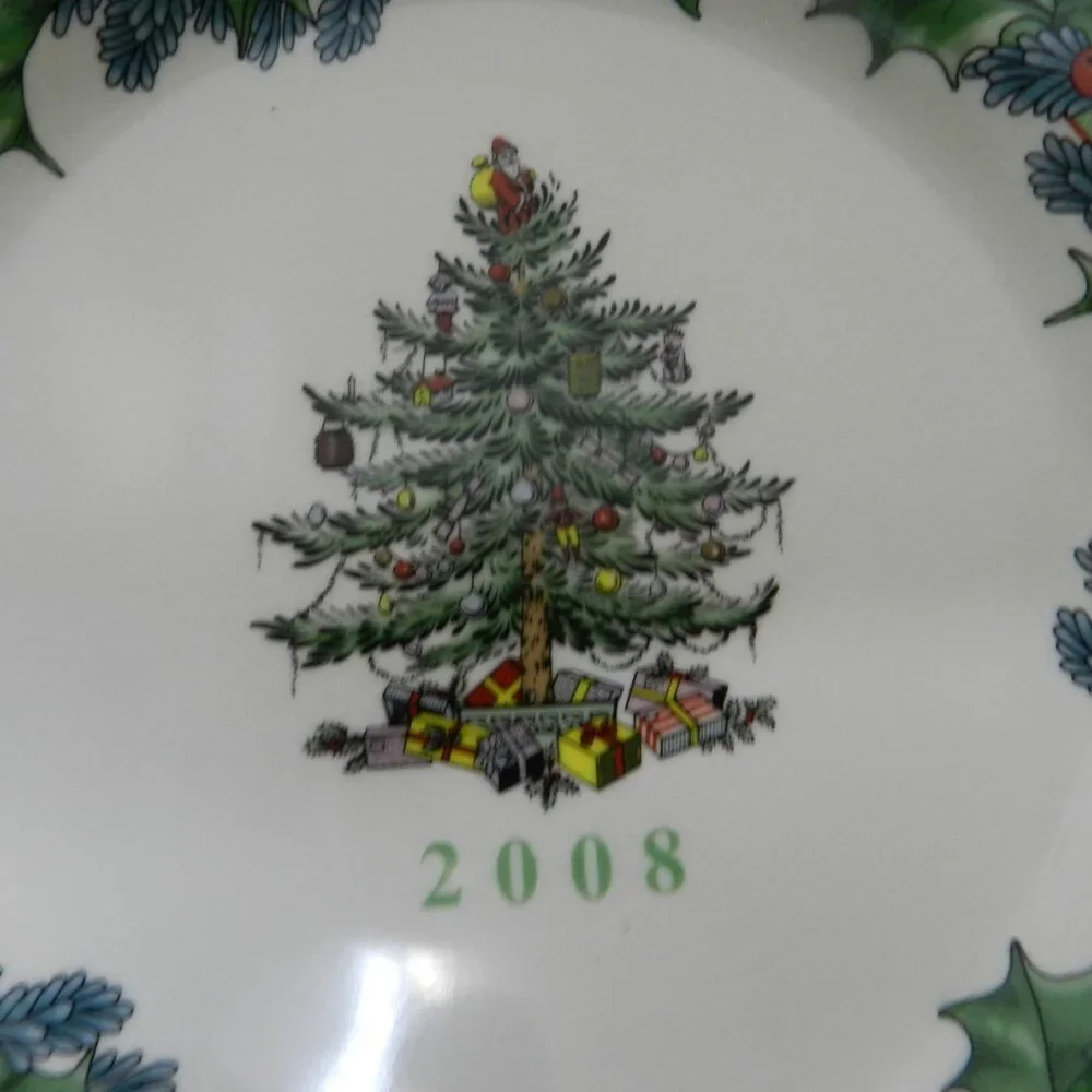 Spode 2008 Christmas salad side dessert Vintage Plate S3324 Porcelain Set Pair 2